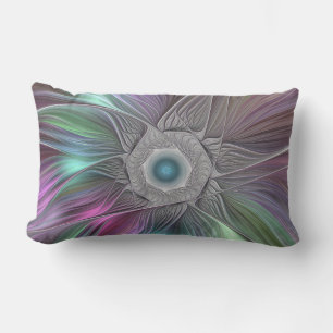 Colourful Big Flower Abstract Trippy Fractal Art Lumbar Pillow