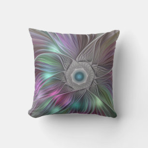 Colourful Big Flower Abstract Trippy Fractal Art Outdoor Pillow