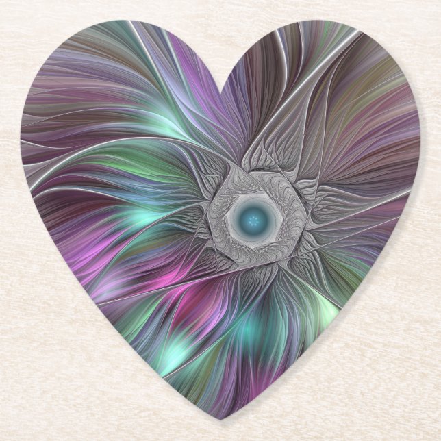 Colourful Big Flower Abstract Trippy Fractal Art Paper Coaster (Front)