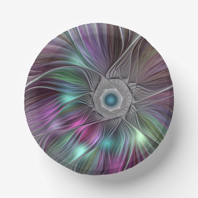 Colourful Big Flower Abstract Trippy Fractal Art Paper Plate (Front)
