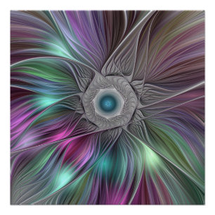 Colourful Big Flower Abstract Trippy Fractal Art Poster