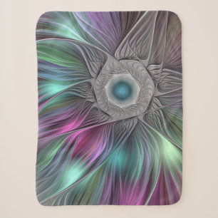 Colourful Big Flower Abstract Trippy Fractal Art Sherpa Blanket