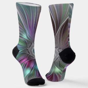 Colourful Big Flower Abstract Trippy Fractal Art Socks