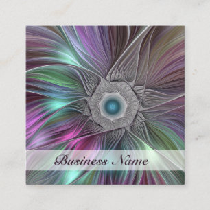 Colourful Big Flower Abstract Trippy Fractal Art Square Business Card