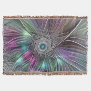 Colourful Big Flower Abstract Trippy Fractal Art Throw Blanket