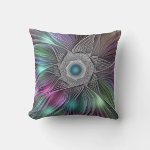 Colourful Big Flower Abstract Trippy Fractal Art Throw Pillow