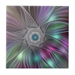 Colourful Big Flower Abstract Trippy Fractal Art Tile