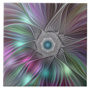 Colourful Big Flower Abstract Trippy Fractal Art Tile