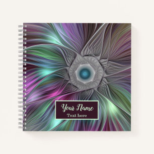 Colourful Big Flower Abstract Trippy Fractal Name Notebook