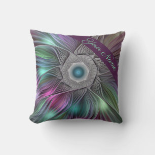 Colourful Big Flower Abstract Trippy Fractal Name Throw Pillow