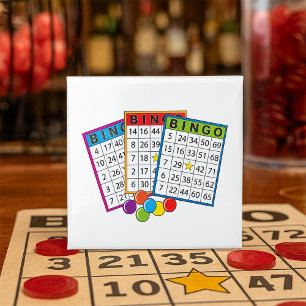 Colourful Bingo Game Cards with Chips 2 Inch Square Button