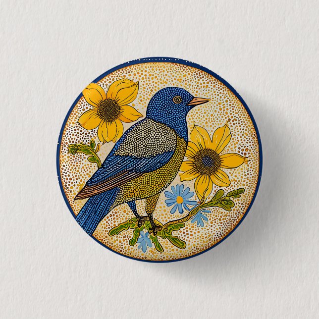 Colourful bird  1 inch round button (Front)