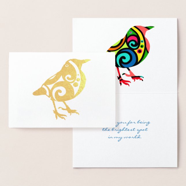 Colourful Bird All-Occasion Custom Text Real Foil Card (Display)