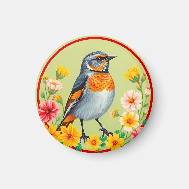 Colourful Bird Amid Blooming Flowers Magnet (Front)