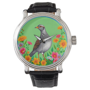 Colourful Bird Amid Blooming Flowers Watch
