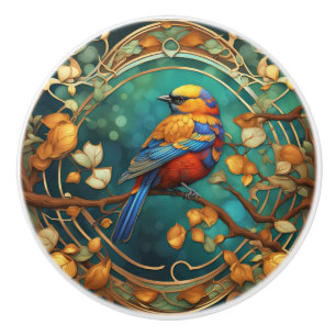 Colourful Bird Art Nouveau Art Deco Multicolored Ceramic Knob