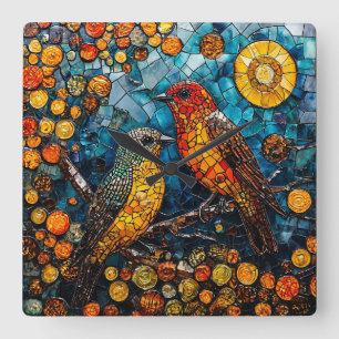 Colourful Bird Art Unique Gift for Bird Lovers Square Wall Clock