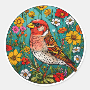Colourful Bird Artwork Classic Round Sticker