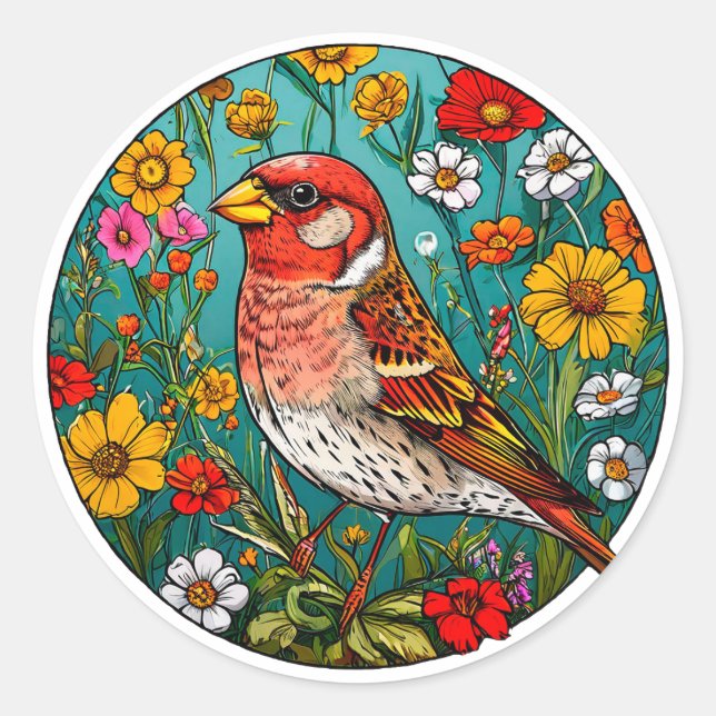 Colourful Bird Artwork Classic Round Sticker (Front)