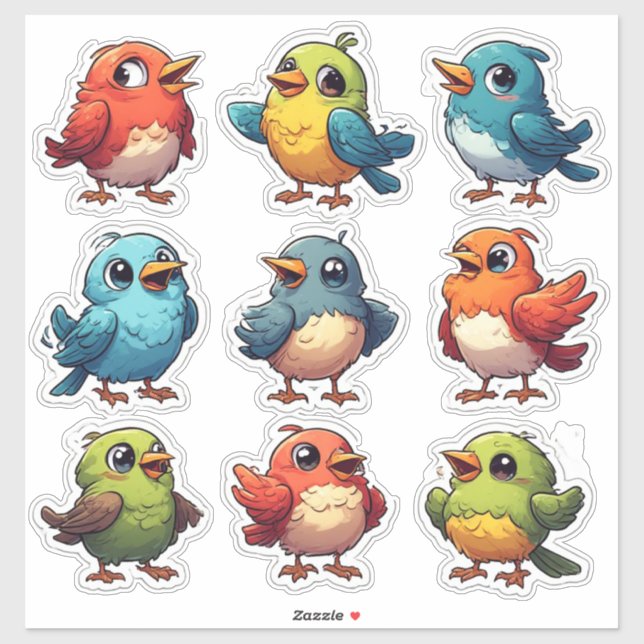 Colourful Bird Character Sticker Collection 🐦 (Sheet)