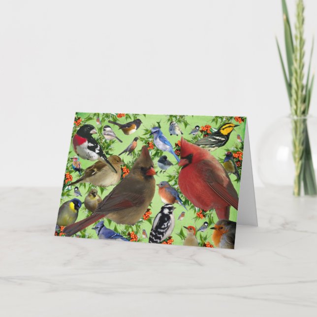 Colourful Bird Collage Holiday Card (Front)