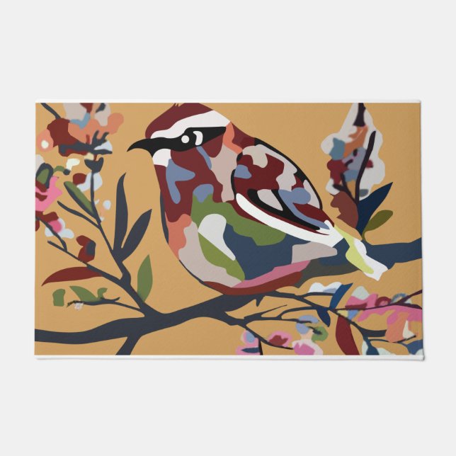Colourful Bird Design Doormat, Bird Art Mat (Front)