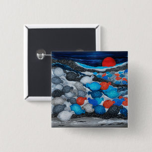 Colourful Bird Flock Red Moon Art 2 Inch Square Button