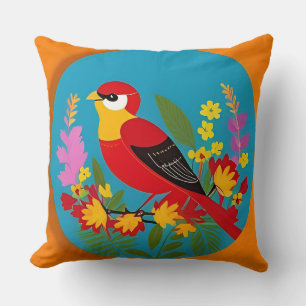 🐦 Colourful Bird Floral Garden Home Decor 🌸 Throw Pillow
