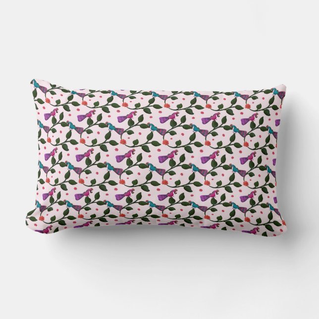 Colourful Bird Floral Seamless Pattern  Tapestry Lumbar Pillow (Front)