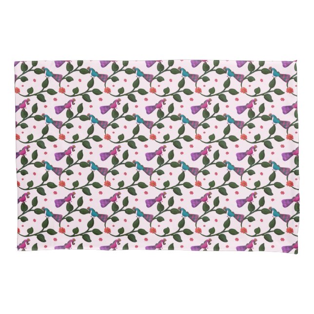 Colourful Bird Floral Seamless Pattern  Tapestry Pillowcase (Front)
