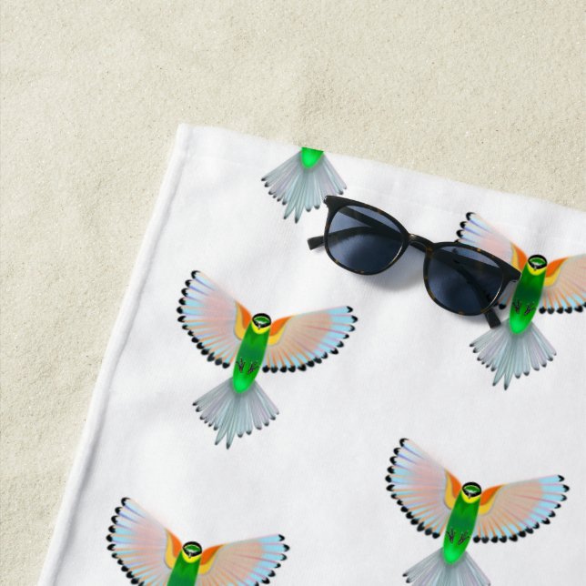 Colourful Bird Flying Beach Towel (In Situ)