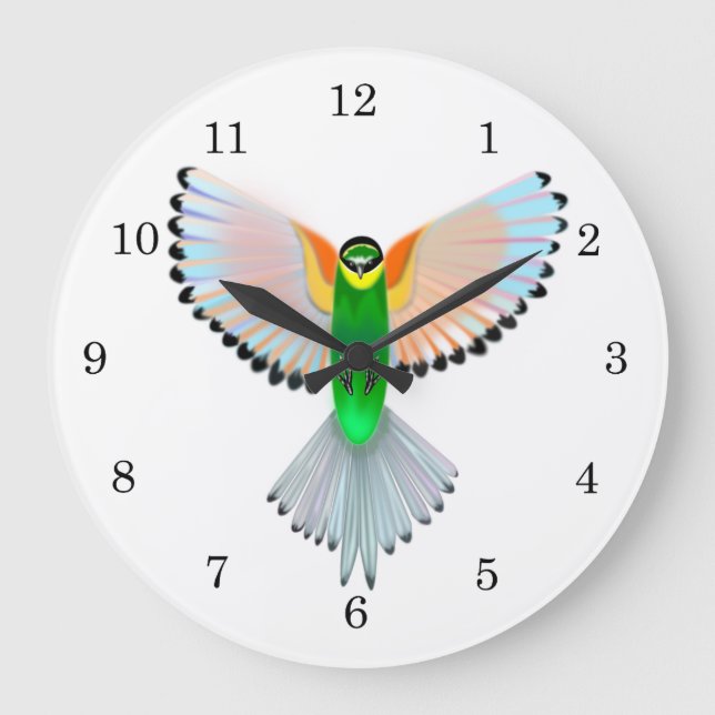 Colourful Bird Flying Large Clock (Front)