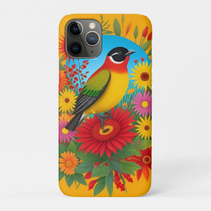 Colourful Bird Illustration With Floral Background iPhone 11 Pro Case