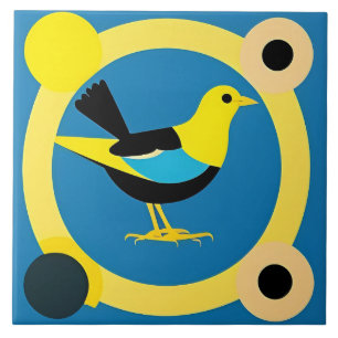 Colourful Bird in Abstract Geometric Art Design Tile