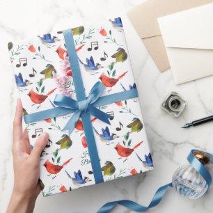 Colourful Bird Music Happy Birthday Wrapping Paper