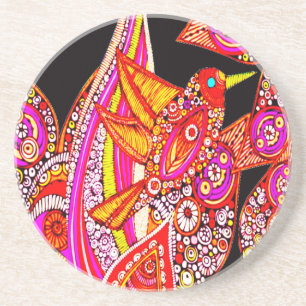 Colourful Bird Of Paradise Black Coaster