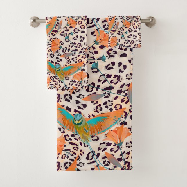 Colourful bird of Paradise stylish Bath Towel Set (Insitu)