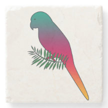 Colourful Bird on a Branch Marble Stone Coaster