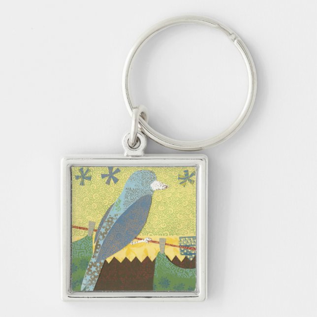 Colourful Bird on a Wire Keychain (Front)
