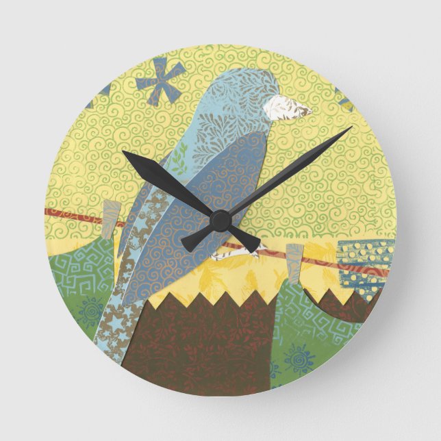Colourful Bird on a Wire Round Clock (Front)