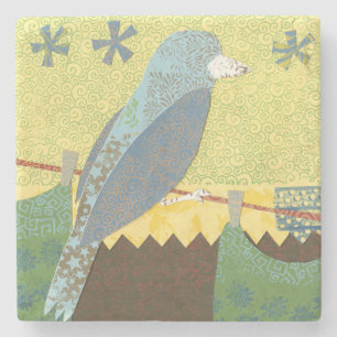 Colourful Bird on a Wire Stone Coaster