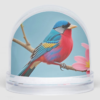 Colourful Bird on Blooming Branch Snowglobe