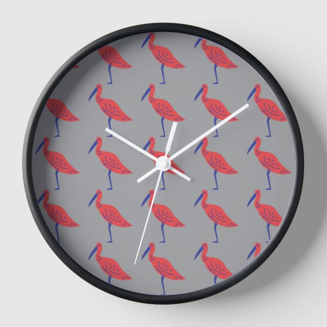 Colourful Bird Pattern on Grey Background Clock (Front)