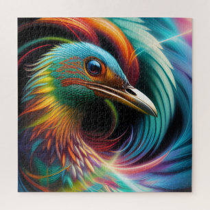 Colourful bird peacock swirling feathers  jigsaw puzzle