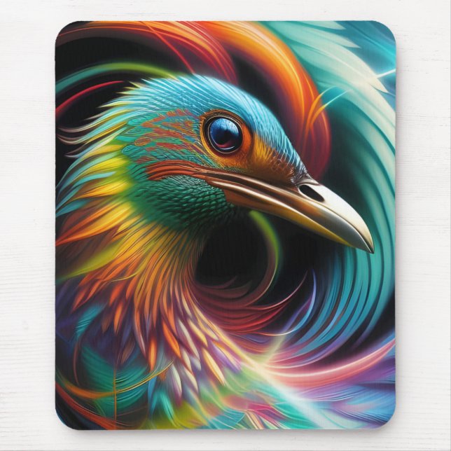 Colourful bird peacock swirling feathers  mouse pad (Front)