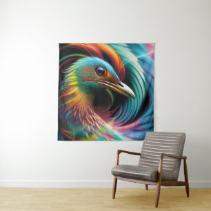 Colourful bird peacock swirling feathers  tapestry