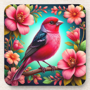Colourful Bird Perched on Branch Coaster