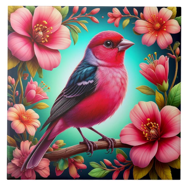 Colourful Bird Perched on Branch Tile (Front)