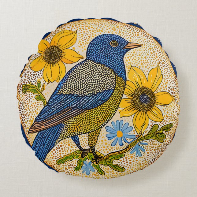 Colourful bird  round pillow (Front)