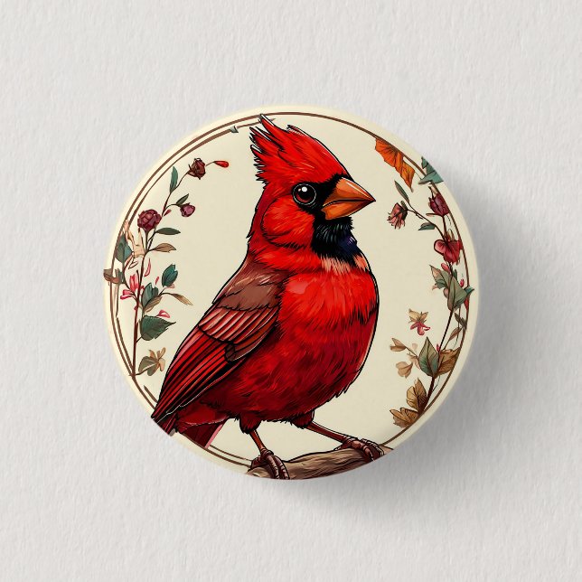 Colourful Bird with Floral Frame 1 Inch Round Button (Front)